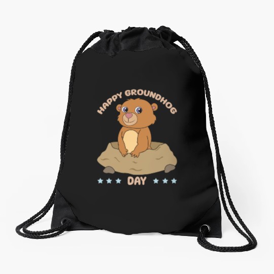 Happy Groundhog Day Cute Kawaii Groundhog Drawstring Bags