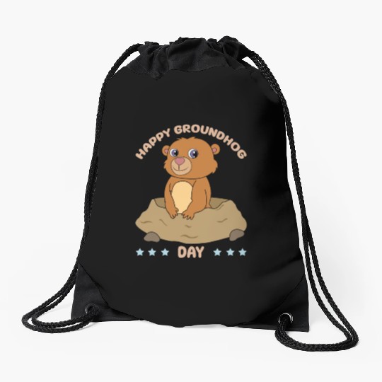 Happy Groundhog Day Cute Kawaii Groundhog Drawstring Bags
