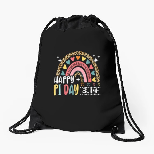 Happy Pi Day Leopard Rainbow Math Teacher Drawstring Bags