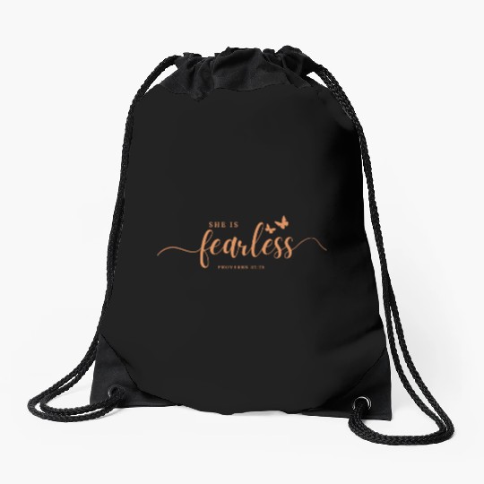 Fearless Beauty in Proverbs 31:25 - Inspirational Drawstring Bags