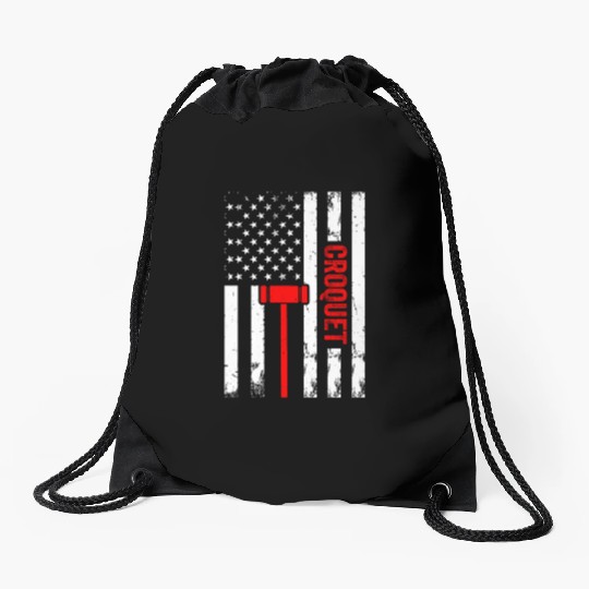 Croquet US Flag Croquet Player Drawstring Bags