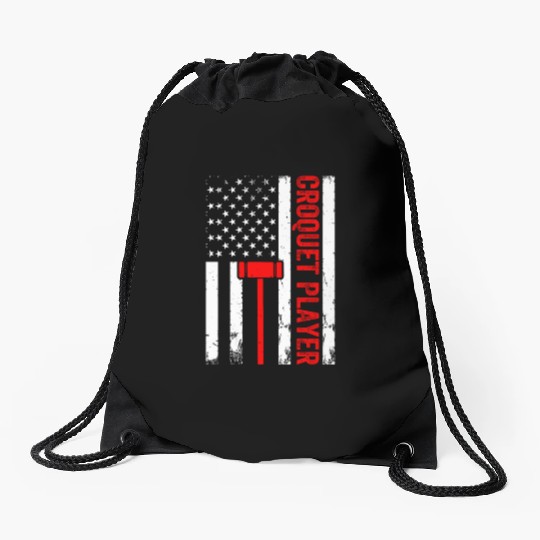 Croquet Player US Flag Croquet Player Drawstring Bags