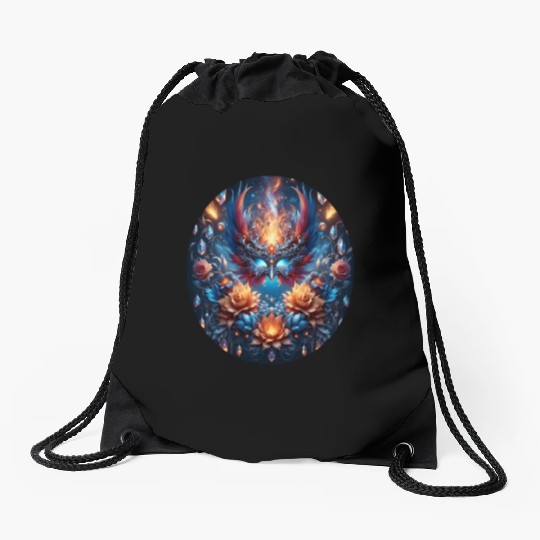 Phoenix Rebirth in Cosmic Bloom Drawstring Bags