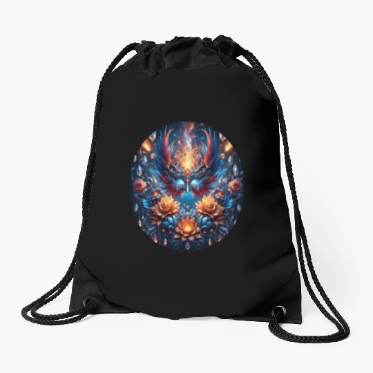 Phoenix Rebirth in Cosmic Bloom Drawstring Bags
