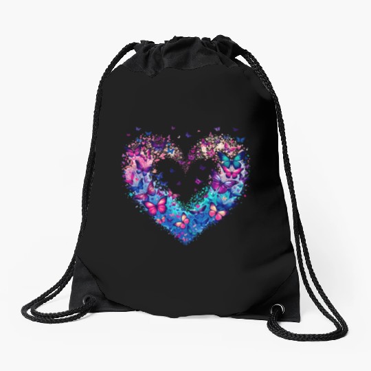 Butterfly Heart Love Drawstring Bags