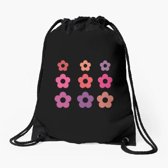 Large and small pink multi-colored flowers Drawstring Bags