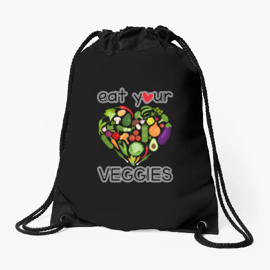 eat your veggies Drawstring Bags