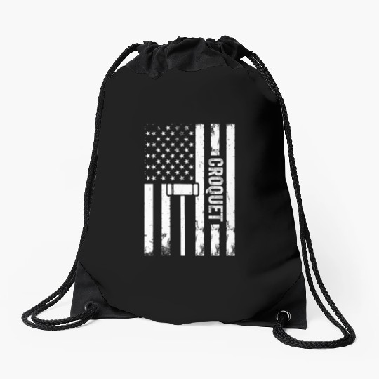 Croquet Player Croquet US Flag Croquet Drawstring Bags
