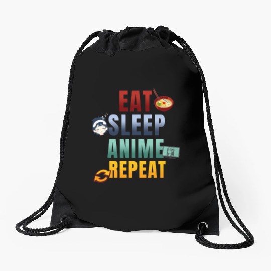 Eat Sleep Anime Repeat Cute Manga Animes Drawstring Bags