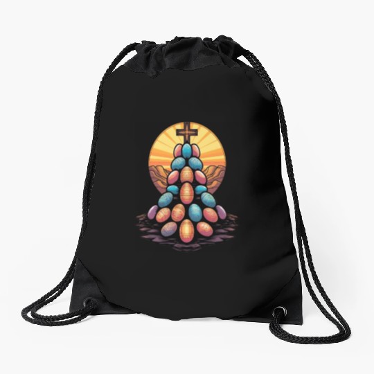 Christian Easter Day Cross Easter Egg Hunt Drawstring Bags