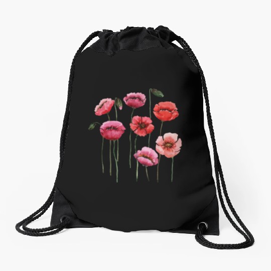 Poppies, spring bloomers, summer, flower, vintage. Drawstring Bags