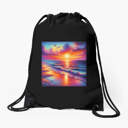 Sunset Serenity: Pastel Beachscape Drawstring Bags