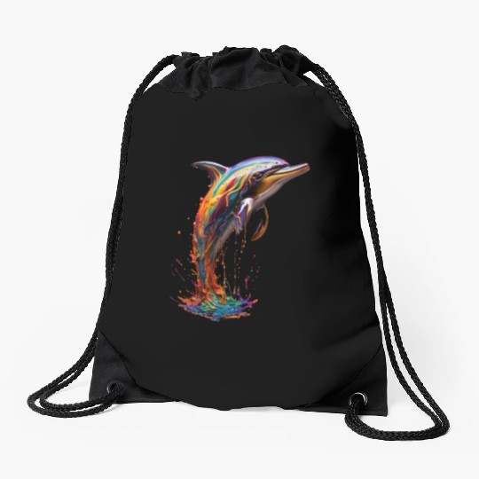 Rainbow Dolphin Drawstring Bags