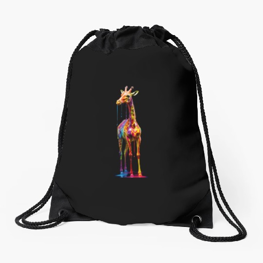 Rainbow Colored Giraffe Drawstring Bags