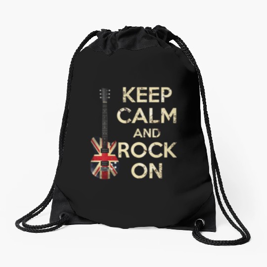 Keep Calm and Rock On Union Jack Guitar Drawstring Bags