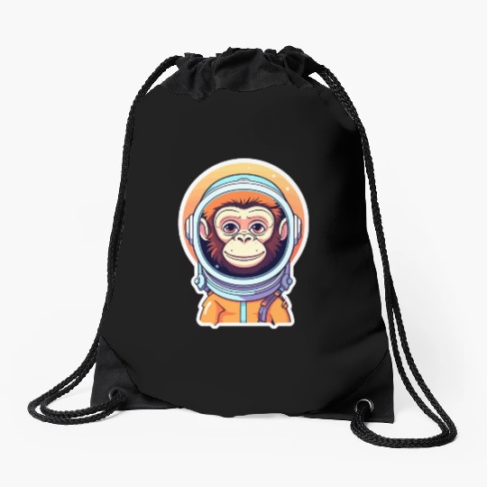 Monkey Ape Astronaut Illustration Drawstring Bags