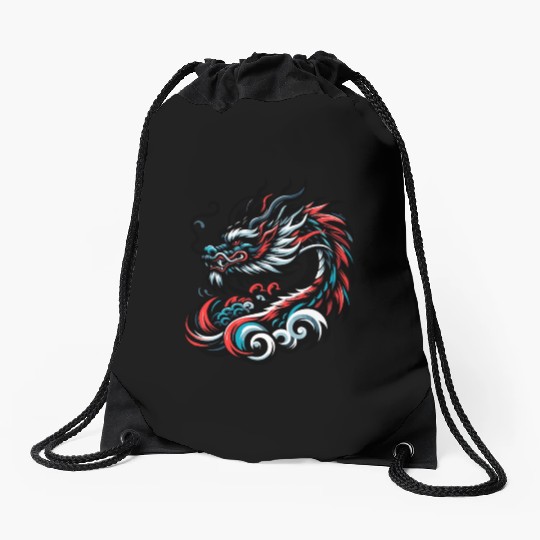 Colorful Chinese Dragon Artwork Essentials Drawstring Bags