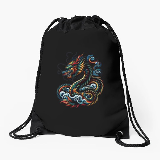 Colorful Dragon Zodiac Chinese Dragon Art Drawstring Bags