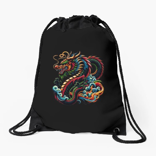 Colorful Chinese Dragon Artistic Design Drawstring Bags
