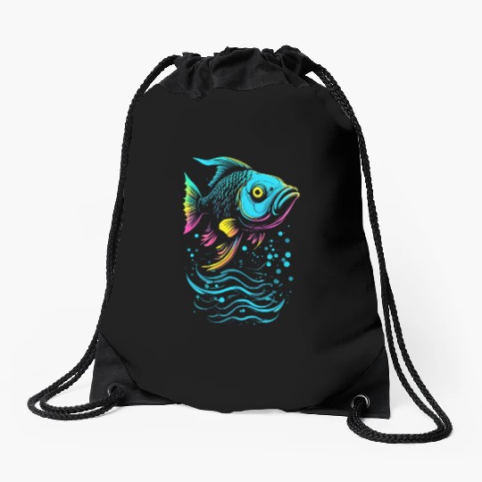 Fish Vector Art Neon Glow Drawstring Bags