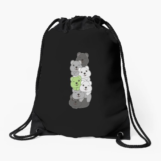 Agender Flag Pride Lgbtq Cute Quokka Stack Drawstring Bags