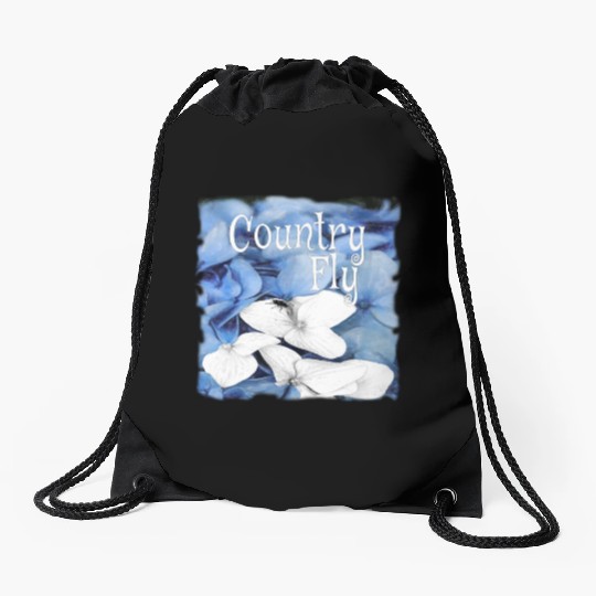 Country Fly Blue Hydrangea Watercolor Clothing Drawstring Bags