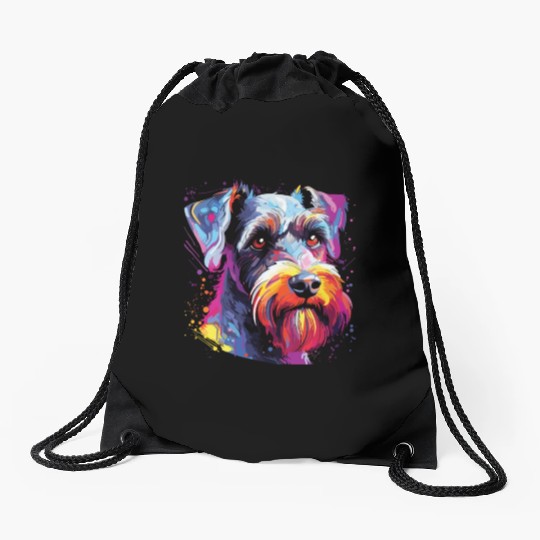 Watercolor Colorful Miniature Schnauzer Drawstring Bags