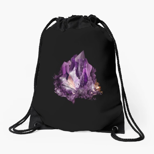 bright purple amethyst crystal motif Drawstring Bags