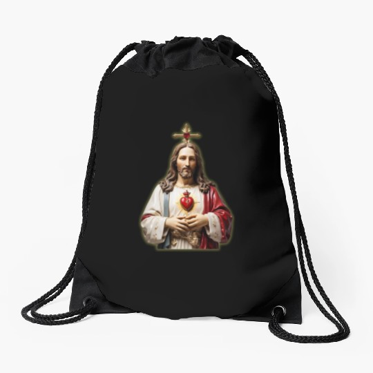sacred heart of jesus Drawstring Bags