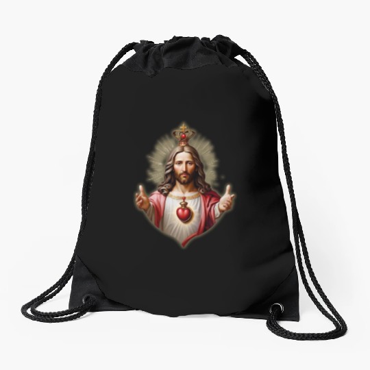 sacred heart of jesus Drawstring Bags