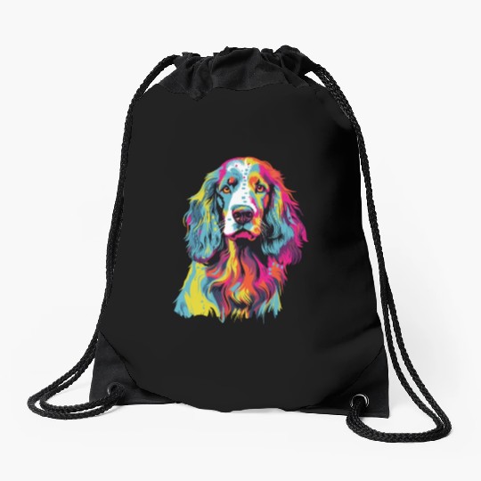 Watercolor Colorful English Setter Drawstring Bags