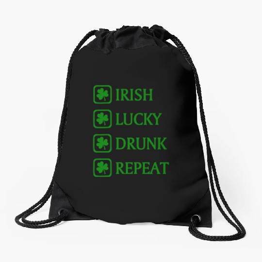 Irish Lucky Drunk Repeat Drawstring Bags