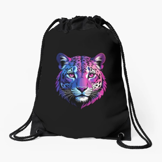 Vibrant Pop Art Leopard Drawstring Bags