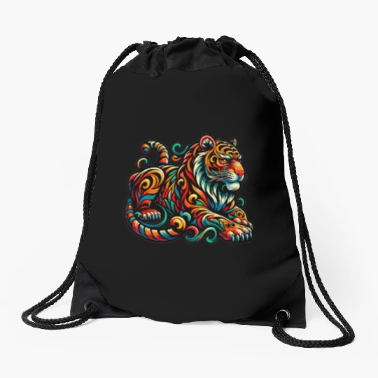 Tiger Tattoo Tribal Chinese Zodiac Drawstring Bags