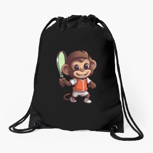 Monkeys in Tennis and Badminton Duel - Hilarious Drawstring Bags