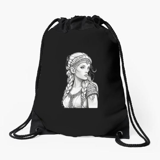Viking female hairstyles grayscale Drawstring Bags