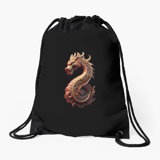 Wooden dragon Drawstring Bags