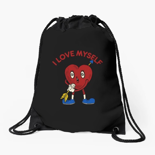 I Love Myself Funny Heart Cupid Arrow Parody Cute Drawstring Bags