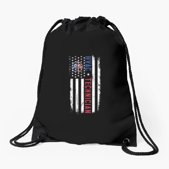 HVAC Technician US American Flag HVAC Mechanic Eng Drawstring Bags
