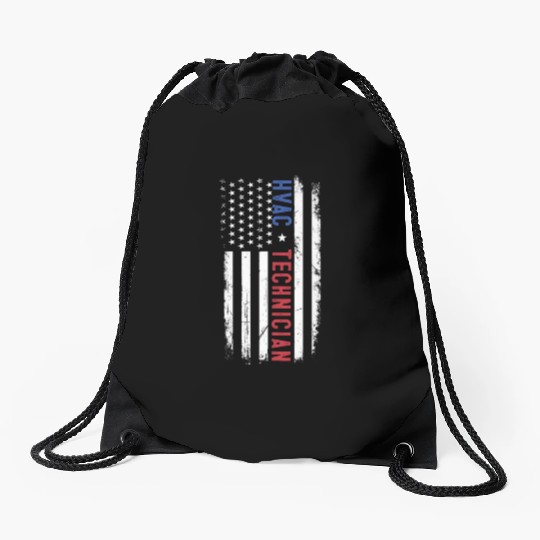 HVAC Technician US American Flag HVAC Mechanic Drawstring Bags