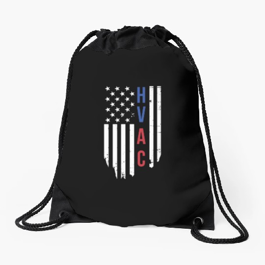 HVAC Technician US American Flag HVAC Mechanic Drawstring Bags