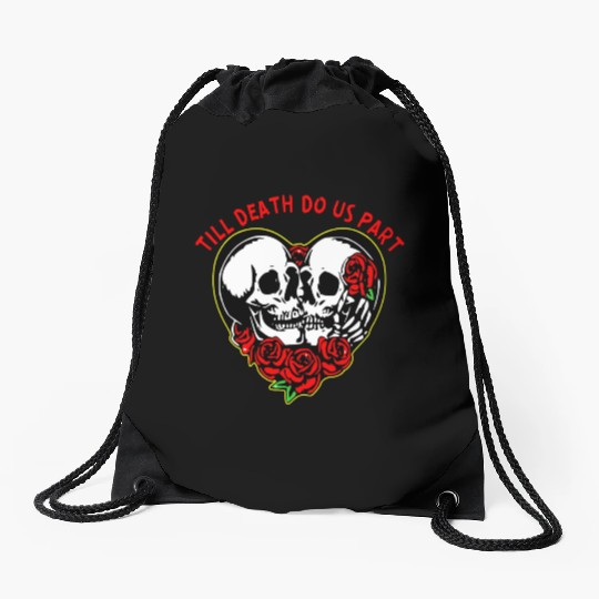 Heart Skulls Till Death Do Us Part © WhiteTigerLLC Drawstring Bags