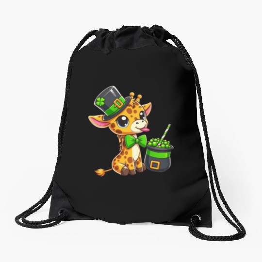 St. Patrick's Day Giraffe with Bubble Tea Drawstring Bags