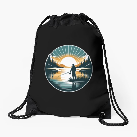 Serene Sunrise Fishing - Peaceful Morning Lake Drawstring Bags