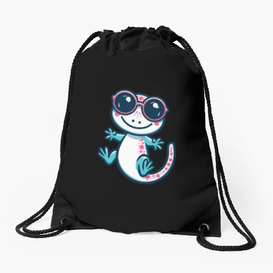 Playful Lizard Cartoon Drawstring Bags