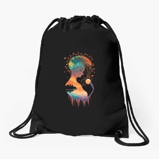 Mother Earth, peace and protect our environment Drawstring Bags