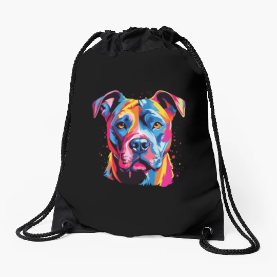 Watercolor Colorful American Pit Bull Terrier Drawstring Bags