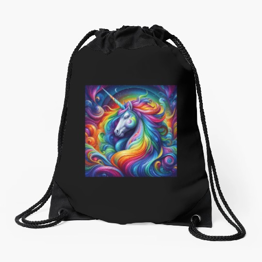 Unicorn rainbow Drawstring Bags