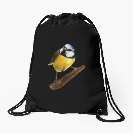 Blue tit titmouse hand painted watercolor. Drawstring Bags