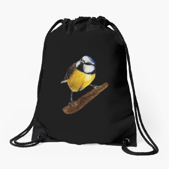 Blue tit titmouse hand painted watercolor. Drawstring Bags